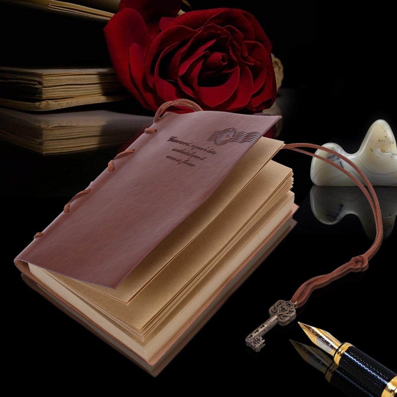 Vintage PU Cover Blank Notebook Notepad Travel Journal Diary Sketchbook with String Key Decoration Brown