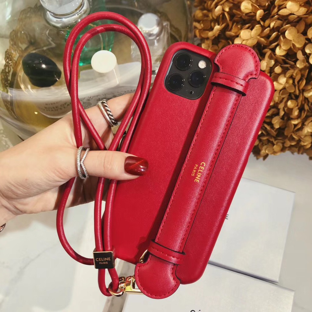 Ốp điện thoại da có dây đeo chống rơi sang trọng cho iphone13 12 11 8 7 6 6S Plus X XS MAX xr