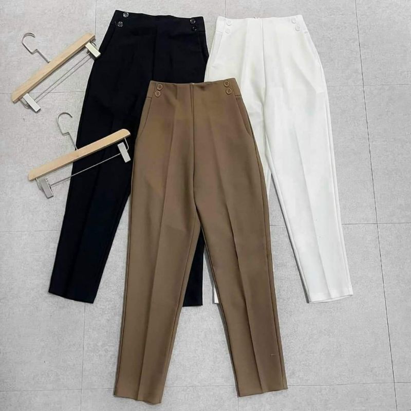 Quần Baggy Nữ Cạp Cao Dáng Dài Thời Trang Tây Công Sở 2 Cúc