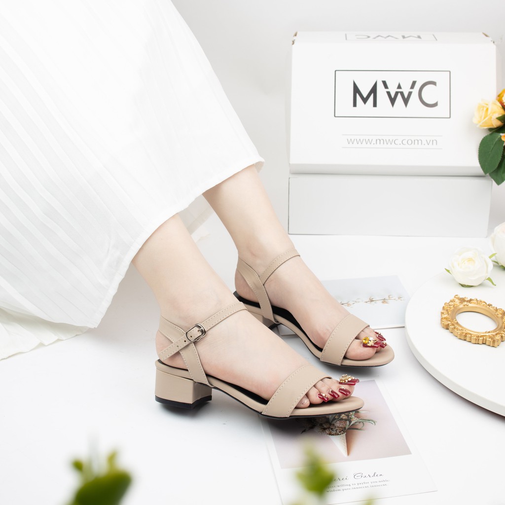 Giày Cao Gót Nữ Quai Ngang Đế Vuông MWC  Sandal Cao Gót Nữ Đế Cao 3cm Màu Đen Và Kem Siêu Xinh MWC NUCG-3956