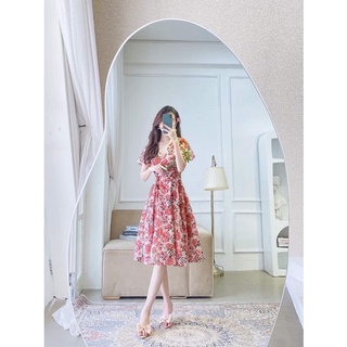 váy voan hoa hồng