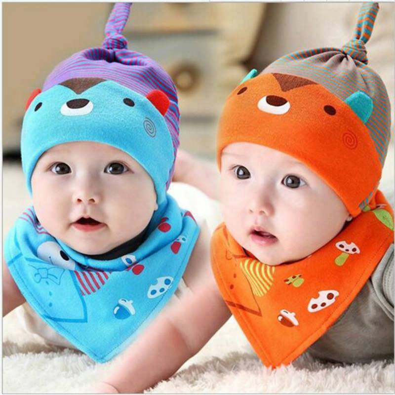 Set mũ, khăn cotton cho bé