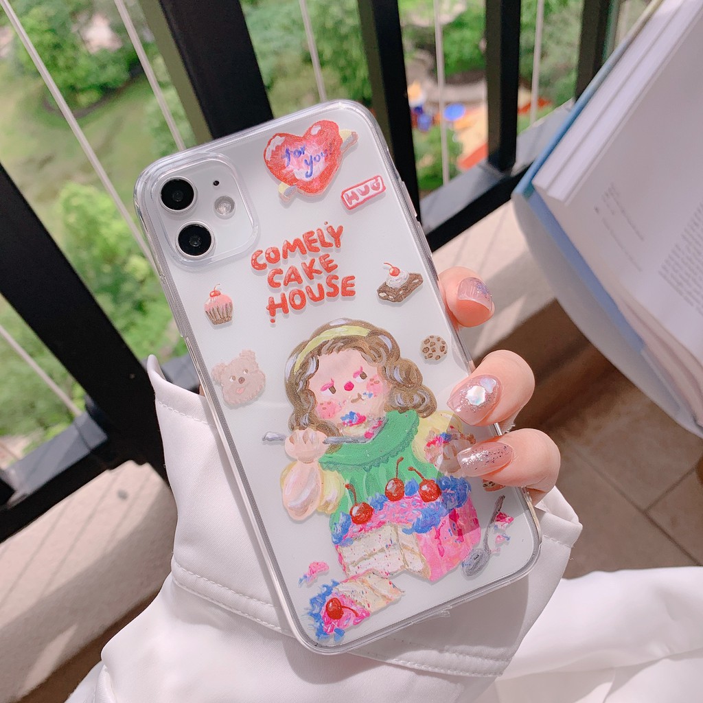 Ốp lưng iphone - Ốp silicon dẻo trong suốt Girl cake dành cho iphone 6 đến 14promax - t66