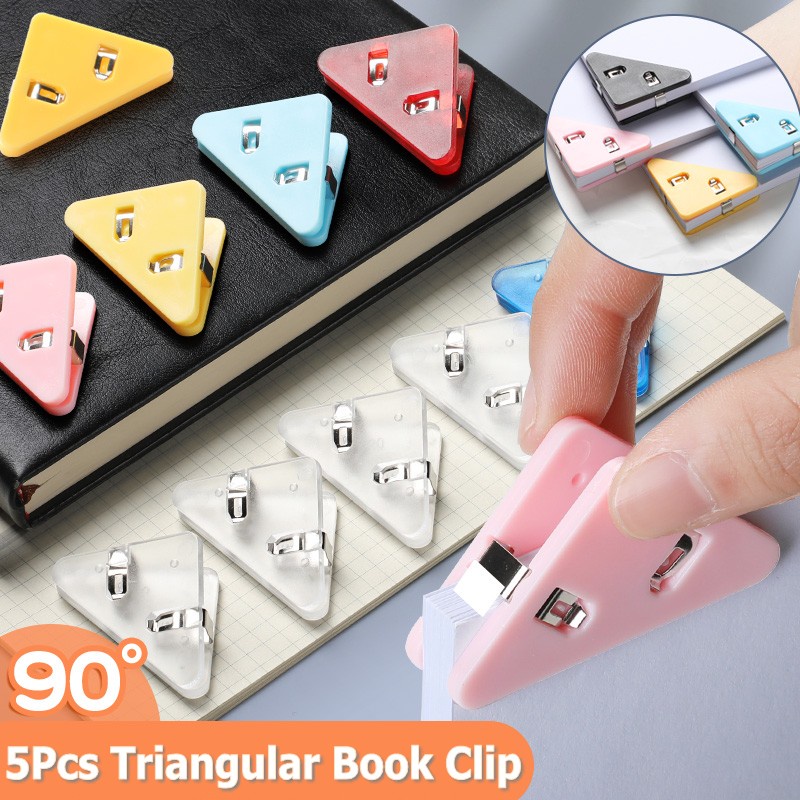 Set 5 Kẹp Giữ Góc Sách Hình Tam Giác Bằng Nhựa Tiện Dụng Cho Học Sinh/Văn Phòng