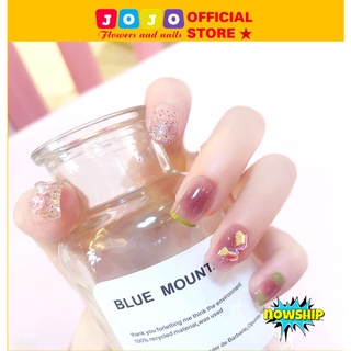 Set 24 móng tay giả mẫu vuông đính đá y57 móng up kèm keo dán tại nhà