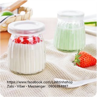Hũ Thuỷ Tinh Sữa Chua Sọc Nắp Nhựa 100ml | Combo 12Hũ