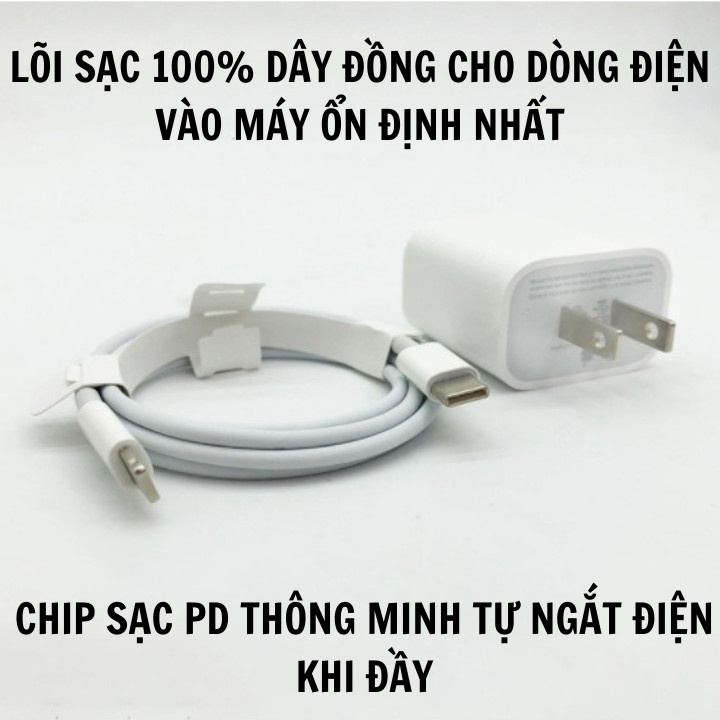 Bộ Sạc Nhanh 18W 20W Cổng Lightning Dây Lõi Đồng Không Nóng Máy Bao Gồm Dây Sạc Nhanh Và Củ Sạc Hỗ Trợ Mọi Dòng Máy