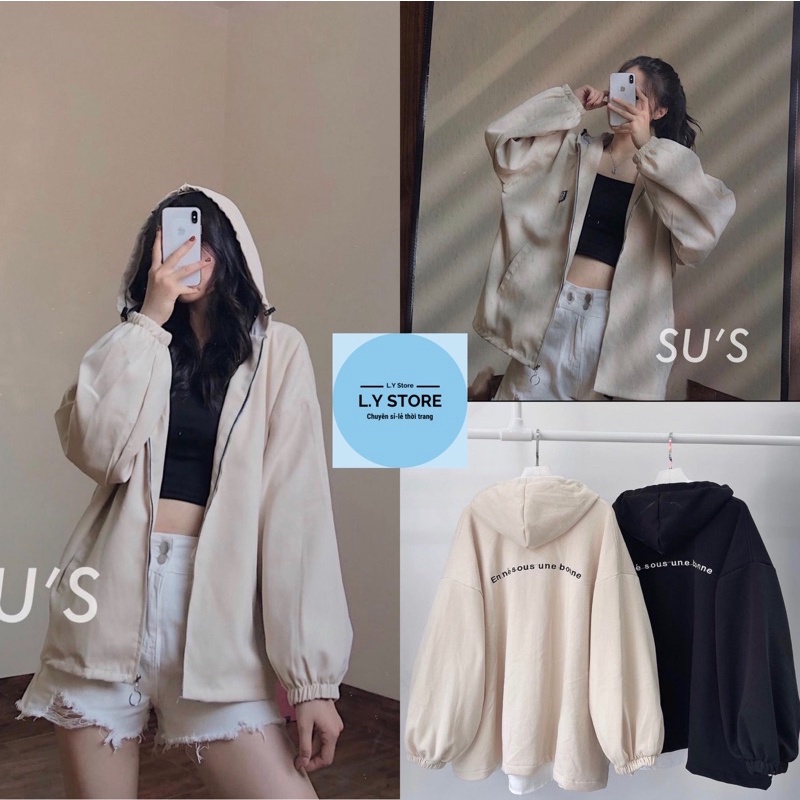 🌸 Jacket hoodie form rộng khóa tròn bo tay bồng màu TRẮNG | ĐEN Ulzzang �
