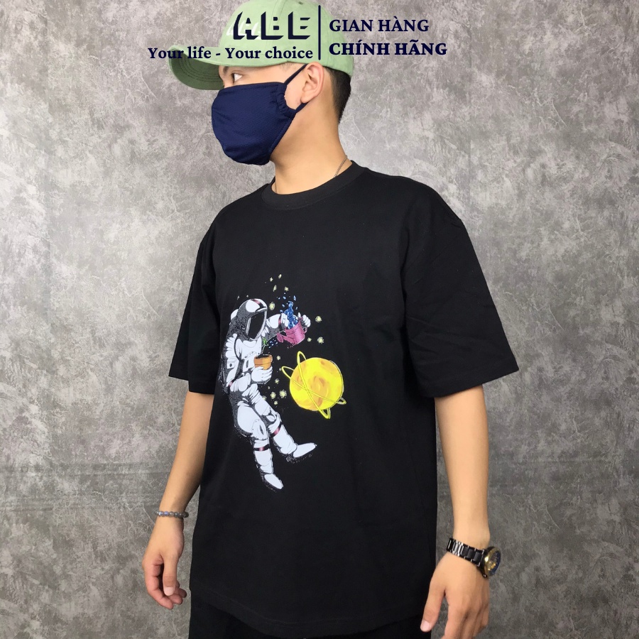 Áo Thun tay lỡ Unisex ABE hình in Phi Hành Gia Trồng Cây Cotton 100% co giãn 2 chiều, Form rộng