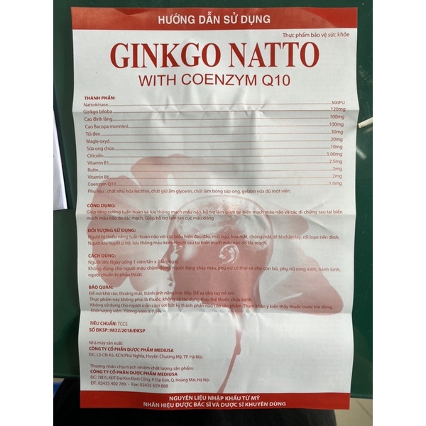 Ginkgo Natto New  - Hỗ trợ giúp phòng ngừa và làm tan cục máu đông, tăng cường tuần hoàn máu não