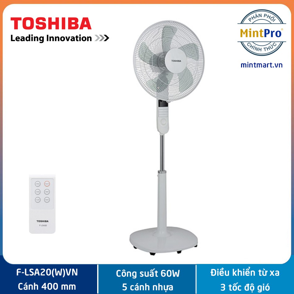 Quạt cây, Quạt đứng Toshiba F-LSA20(W)VN - Điều khiển từ xa - 3 chế độ gió - Màn LED hiển thị - Hàng chính hãng