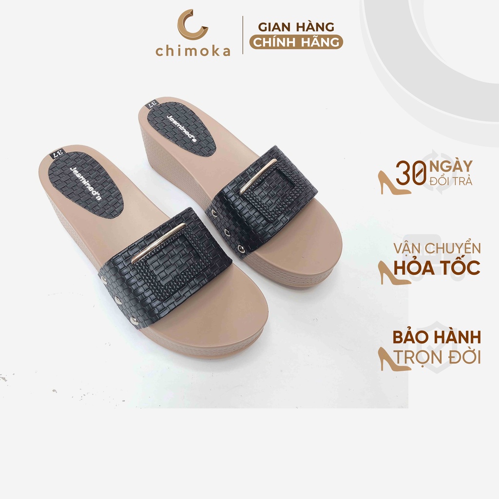 Dép Nữ Đế Xuồng Cao Cấp CHIMOKA Đế Cao 5 Phân Quai Ngang Nơ Khóa Chữ Nhật Thời Trang Sandal Nữ 4334