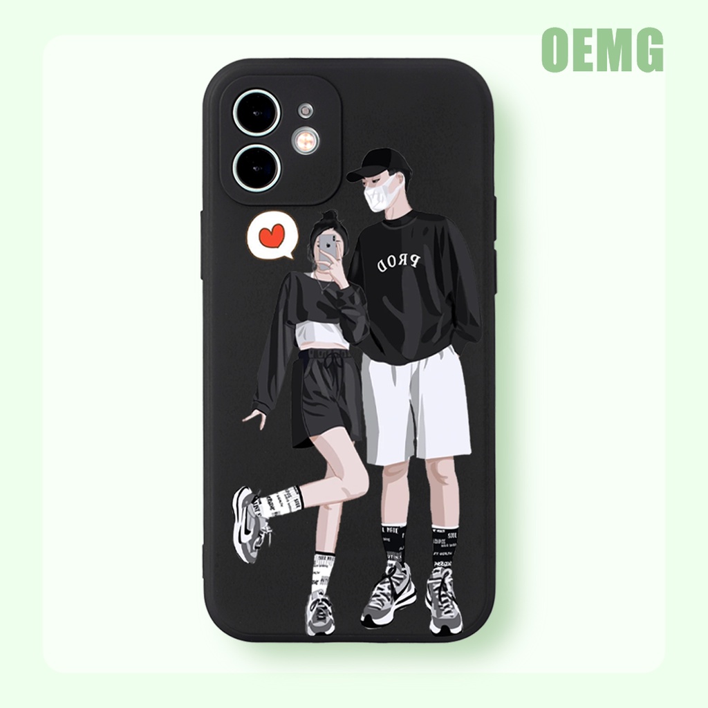 Ốp điện thoại viền vuông họa tiết cặp đôi dễ thương hoạt hình cho for iPhone 11 12 13 PRO MAX SE 2020 ip 8 7 6 6S PLUS X XR XS ZJ098