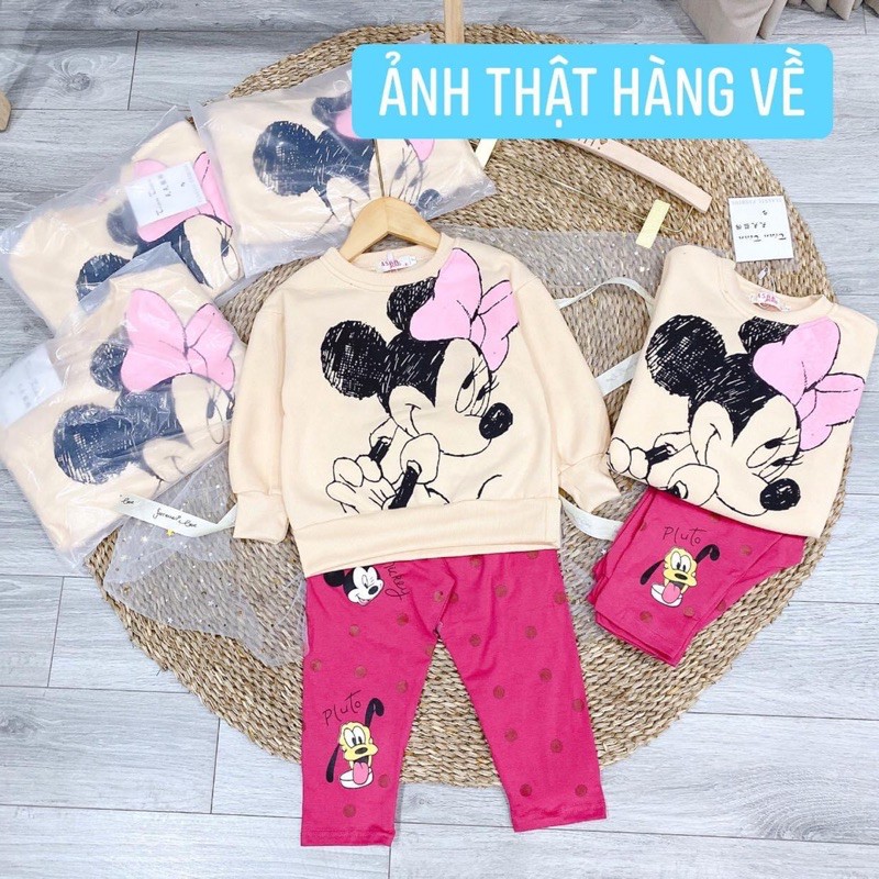 Set áo nỉ be mickey quần hồng kid