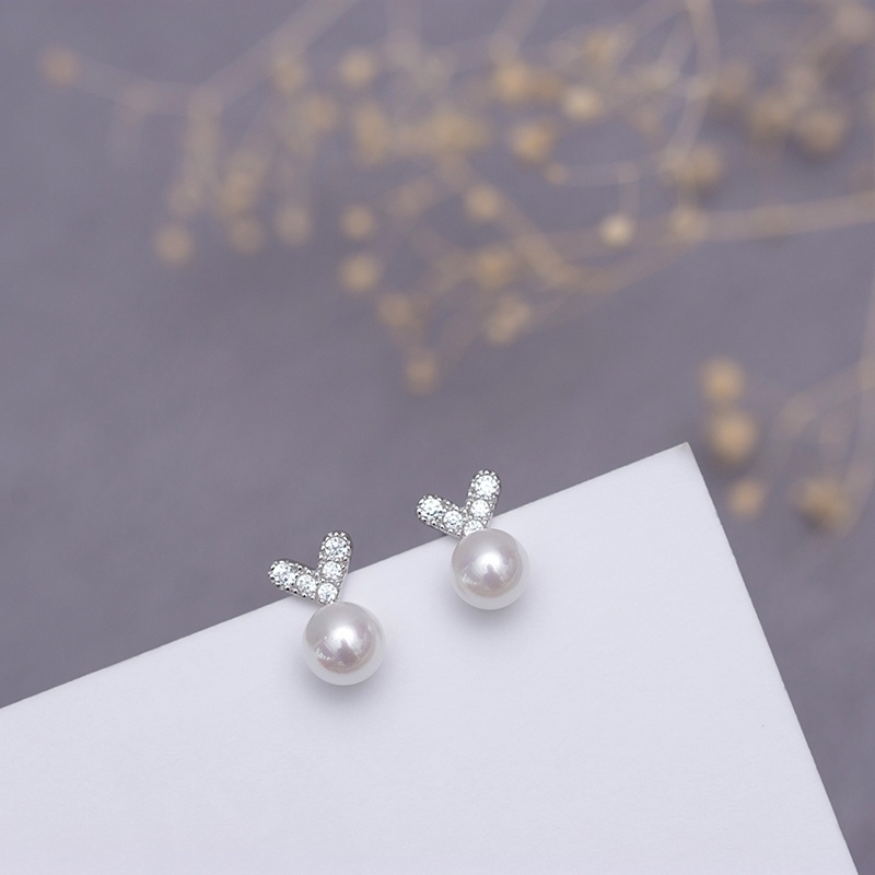 We Flower Bông Tai Mạ Bạc 925 Hình Trái Tim Đính Ngọc Trai Dễ Thương Phong Cách Hàn Quốc Thời Trang Cho Nữ