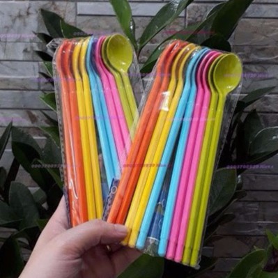 Set 10 muỗng sinh tố 20cm trà sữa 5 màu đục thìa trà sữa - spoon R