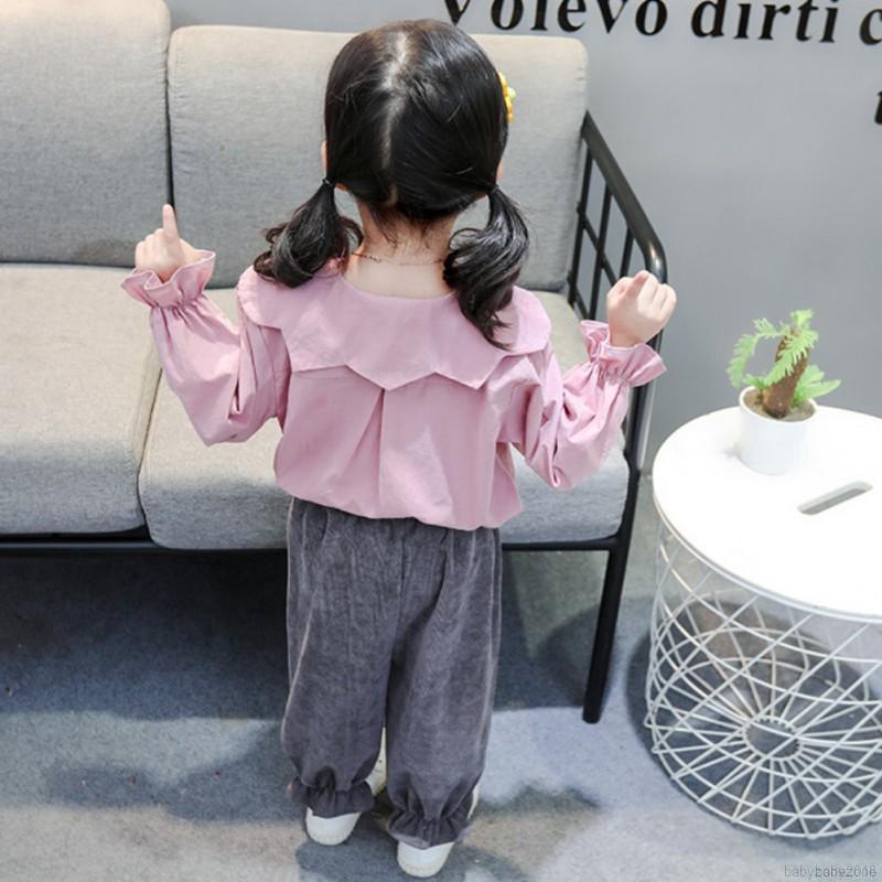 Set áo cổ bẻ và quần hoạt hình cho bé gái