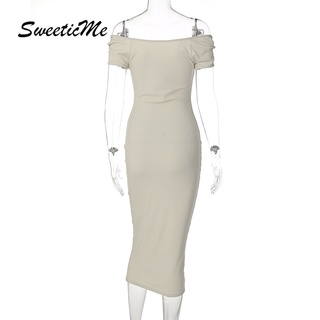 SweeticMe Váy dài cổ một từ phong cách mới