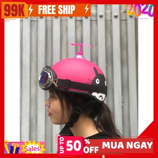 COMBO mũ ( nón ) bảo hiểm nửa đầu 1/2 TOTORO HỒNG + kính mắt ruồi và chong chóng