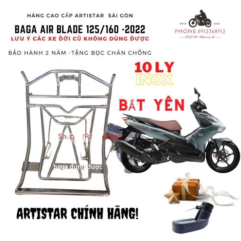 [AB 2022 Mới- AB 2023] Baga Air Blade AB 2022 Mới , AB 2023, AB 160cc, AB125cc Inox,  Đen Tĩnh Điện INOX 10 Ly