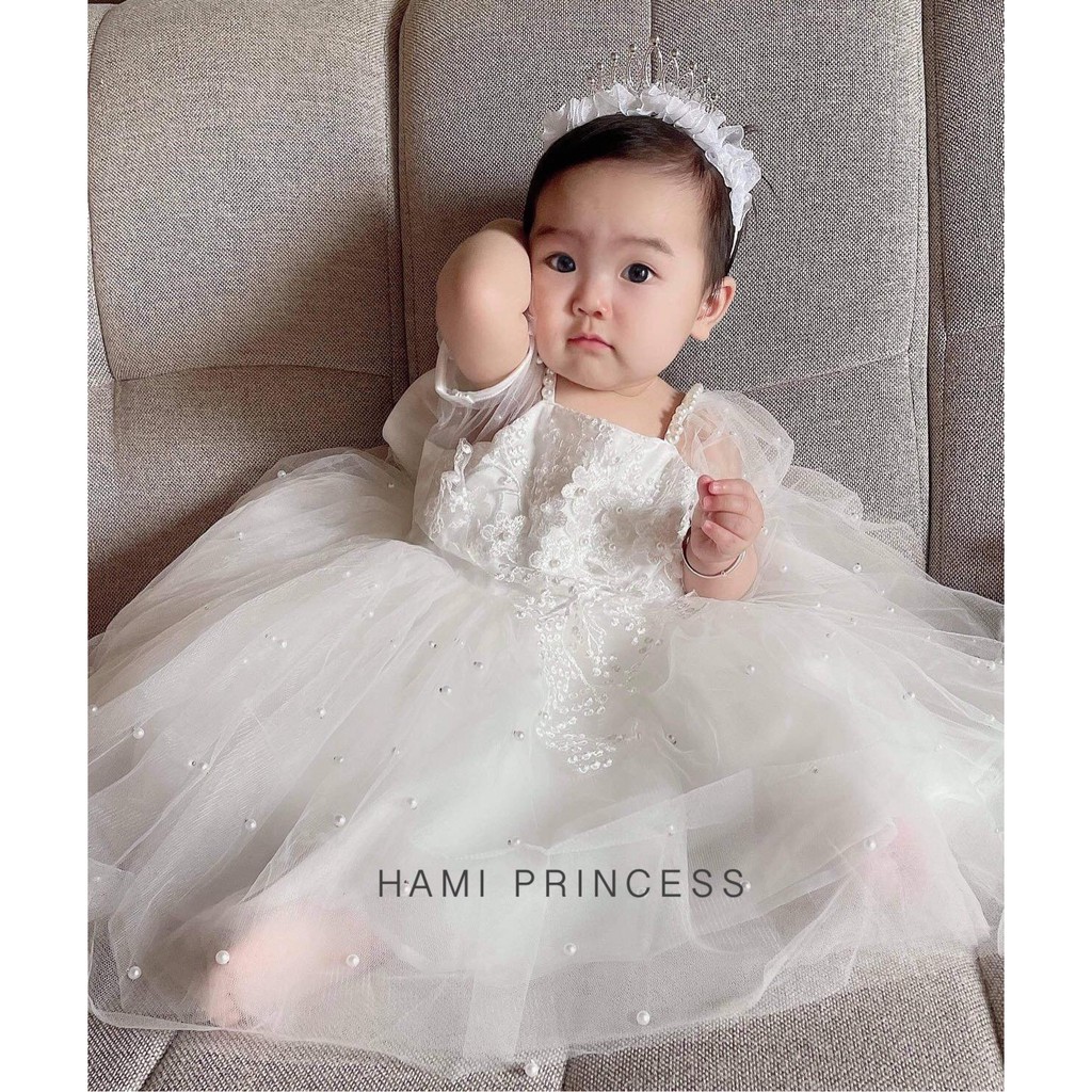 Váy Công Chúa Hạt Trai Ren Hoa Đáng Yêu Cho Bé Gái HAMI PRINCESS ❤️ Tặng Kèm Phụ Kiện