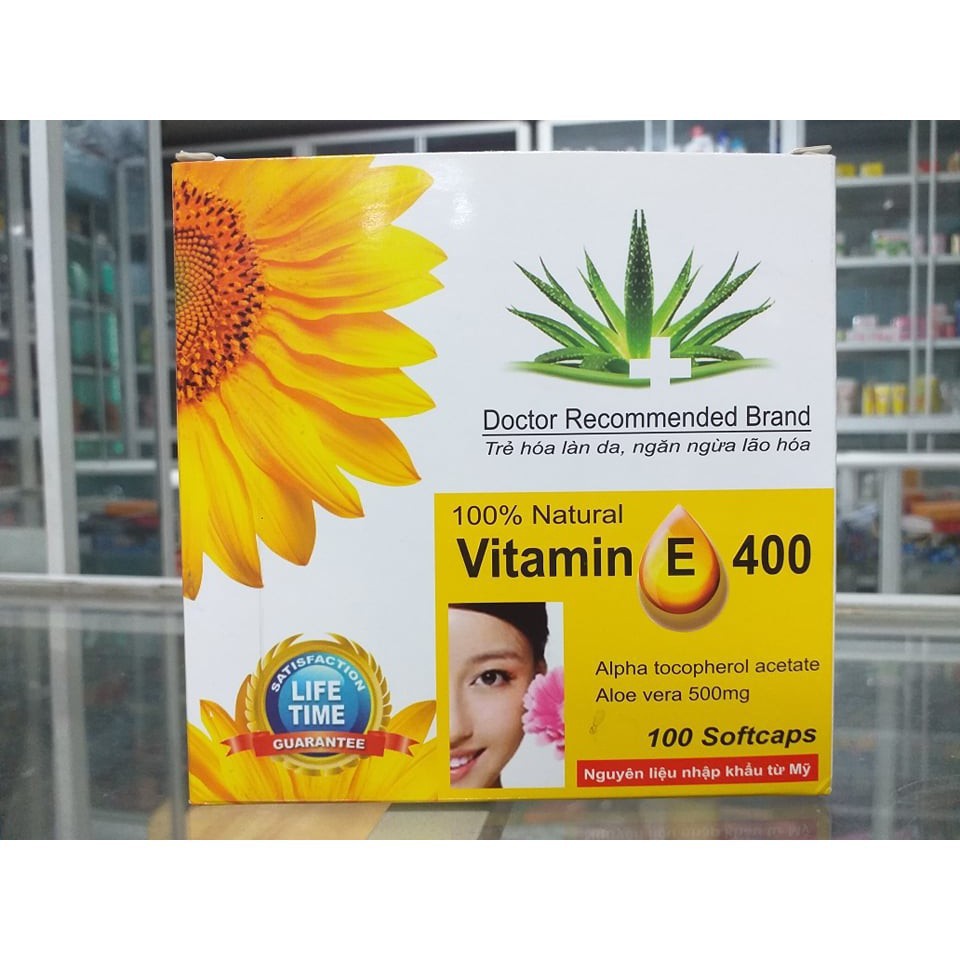 Vitamin E400 Kèm Tinh Chất Nha Đam - Giúp sáng đẹp da Hộp 100 viên | Thế Giới Skin Care