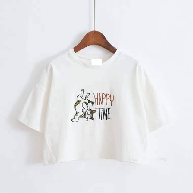 Áo croptop Happy Time in trước DTR0719