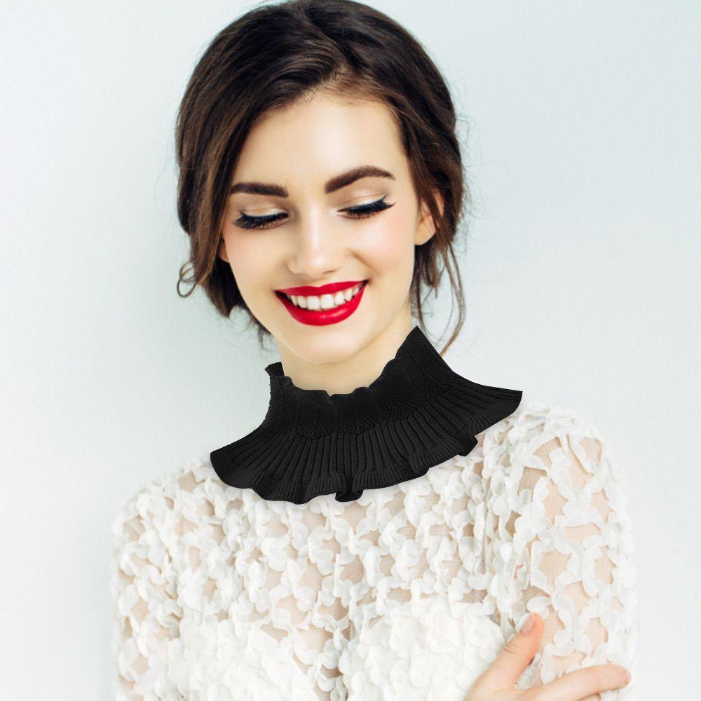 BEAUTY Cổ Áo Giả Dệt Kim Chống Gió Có Thể Tháo Rời Với Tai Gỗ Cho Nữ