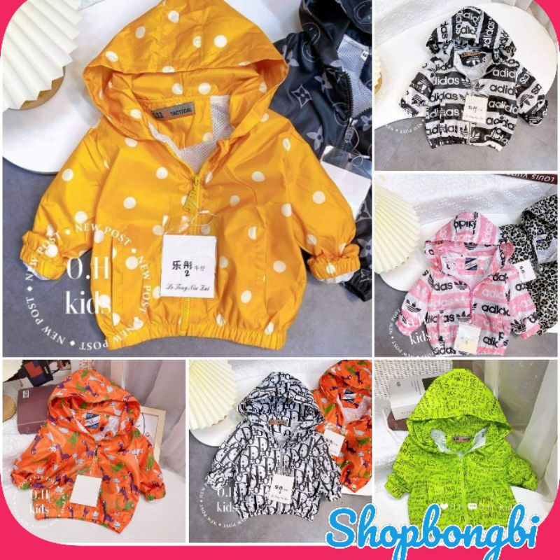 Áo khoác gió bé trai bé gái 2 lớp lót lưới vải dù xuất dư mềm mịn