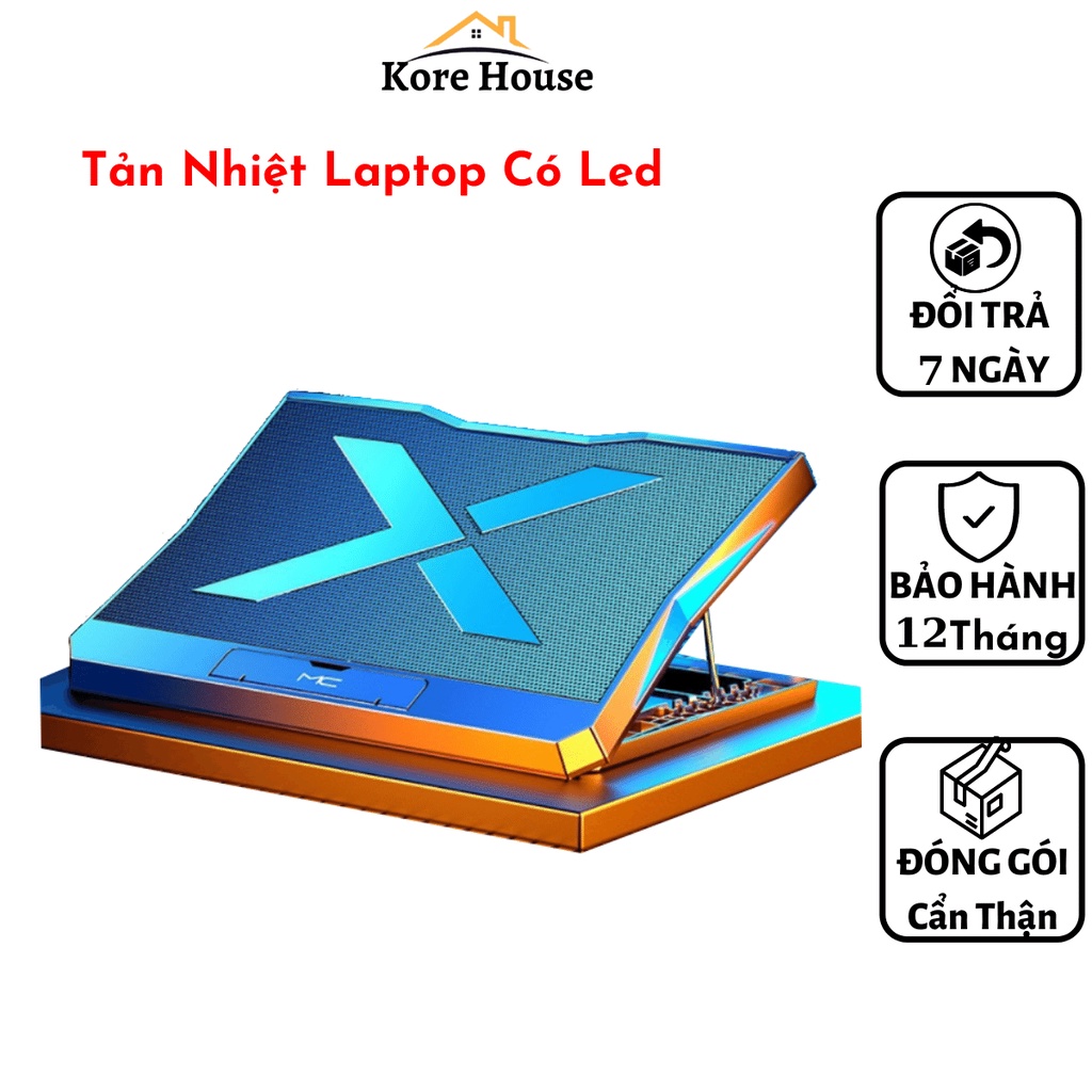 (Bảo hành 12 Tháng) Đế Tản Nhiệt Laptop Có Led, Giá đỡ laptop có 6 quạt to chạy êm làm mát cực nhanh, núm điều chỉnh dàn