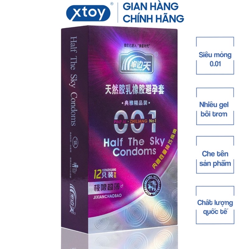 Bao cao su BANBENT Half the sky 001 siêu mỏng, nhiều gel hương thơm tự nhiên Hộp 12 bcs
