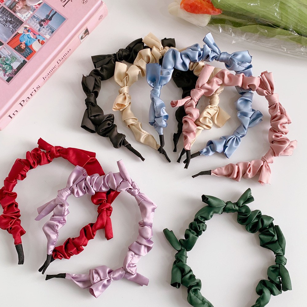 Băng đô Satin Retro nơ, kẻ caro, ngọc trai Hàn Quốc