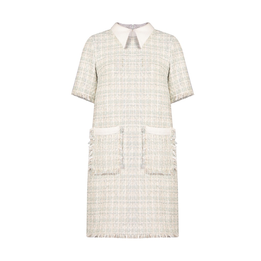 De Leah - Đầm Suông Tweed Pha Cổ