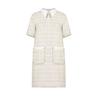 De Leah - Đầm Suông Tweed Pha Cổ