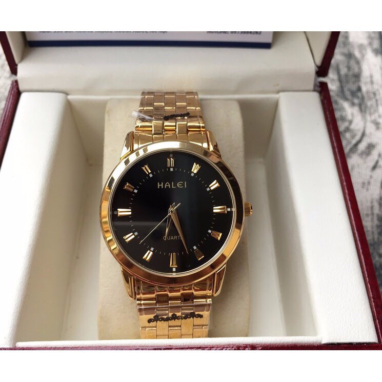 Đồng hồ cặp đôi dây thép Halei Gold black platium sang trọng, huyền bí | BigBuy360 - bigbuy360.vn