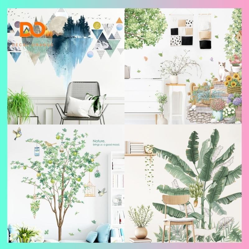 Decal dán tường, Giấy dán tường cao cấp hình cây,hoa, lá, trang trí phòng ngủ, phòng khách, tủ quần áo