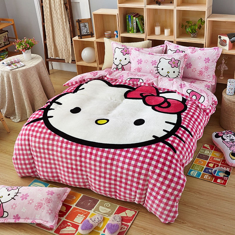 🚀🚀 Bộ chăn ga và vỏ gối hình mèo Hello Kitty xinh xắn