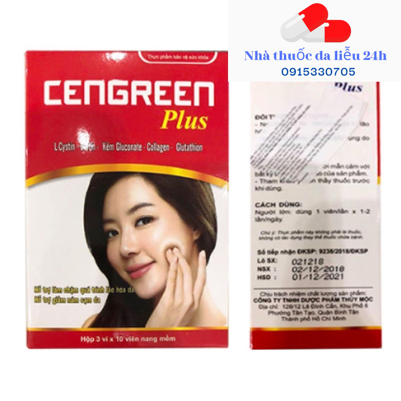 Viên uống đẹp da, hỗ trợ thâm nám, mọc tóc, chống lão hóa Cengreen Plus - chứa L-cystine, biotin, collagen - Hộp 30 viên