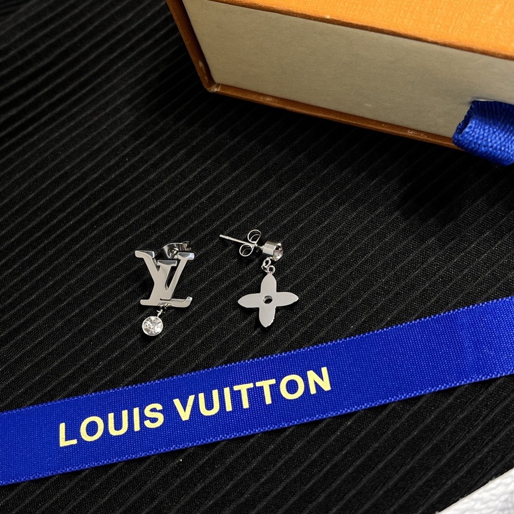 LOUIS VUITTON Khuyên Tai Tròn Bằng Thép Titan In Logo LV Thời Trang