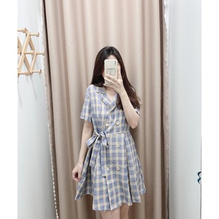 Đầm caro thắt nơ eo