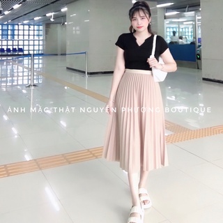 Chân váy xếp li dài Quảng châu dáng basic dễ phối đồ