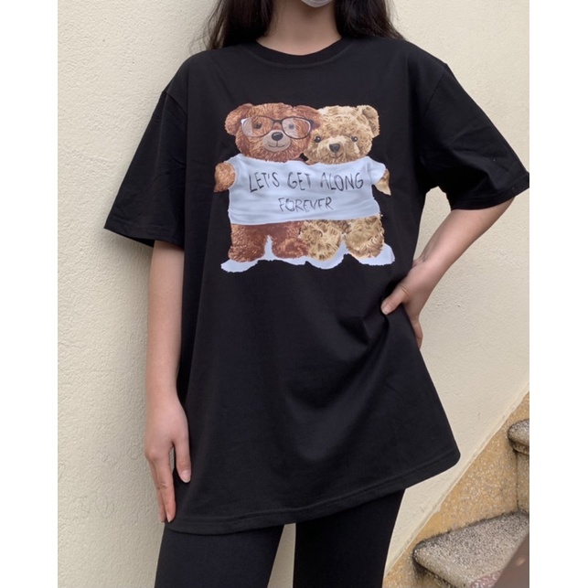 Áo thun nam nữ  phom  rộng in hình gấu đôi,100% cotton cao cấp co dãn 4 chiều. Áo đôi nam nữ. SUMO Underwear.