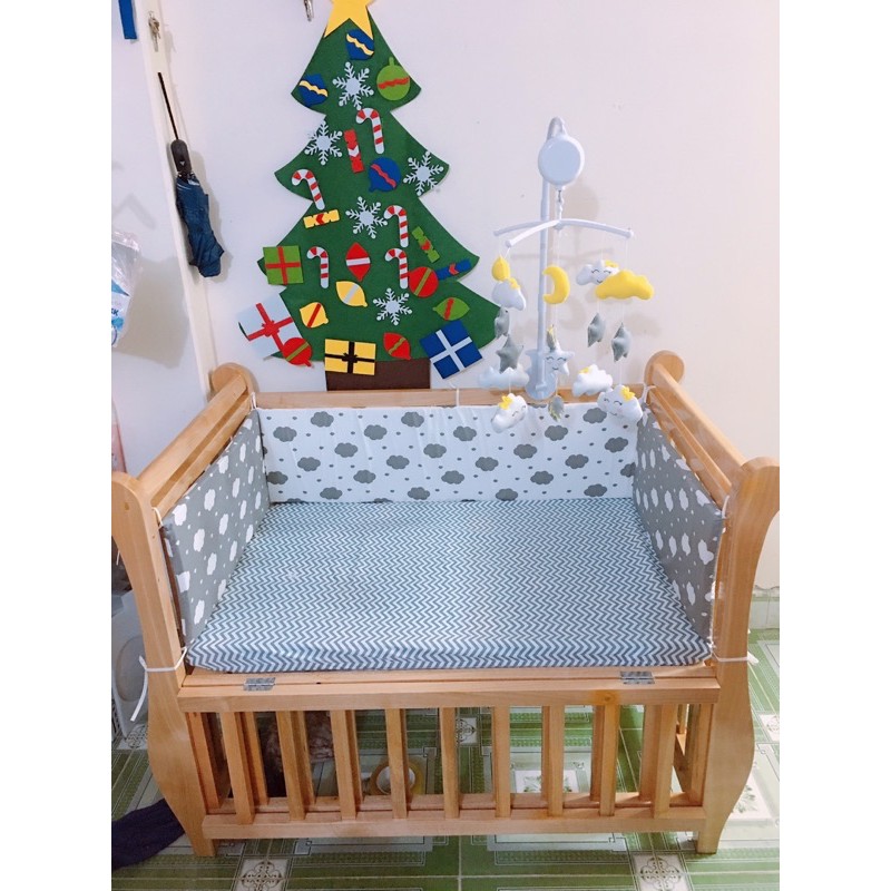 Combo đệm bông ép+ quây 4 tấm+ ga chun bọc đêm