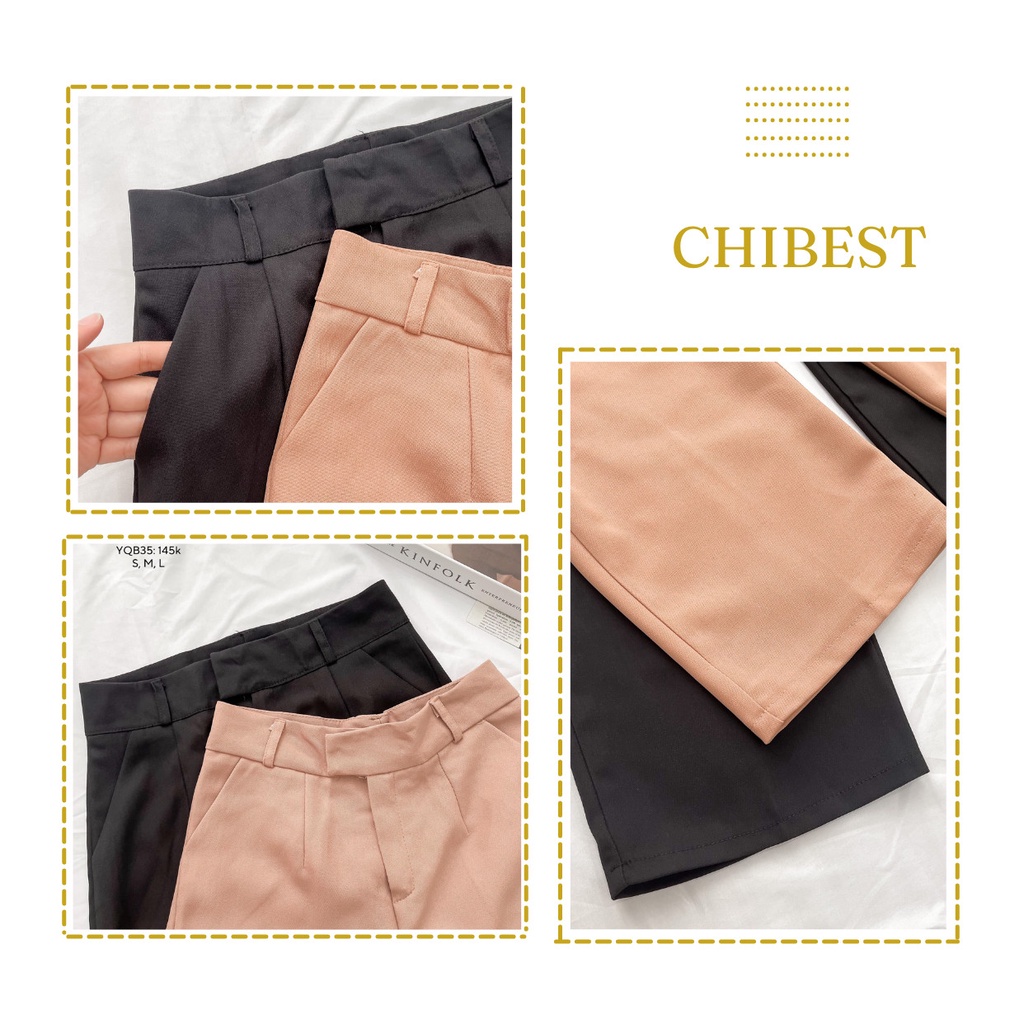 Quần Tây nữ Lưng cao Dáng suông Form rộng Ống đứng cúc lệch CHIBEST YQB35