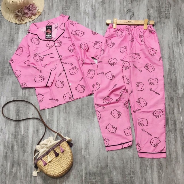 Bộ pijama kate thái tay dài quần dài siêu đẹp | WebRaoVat - webraovat.net.vn