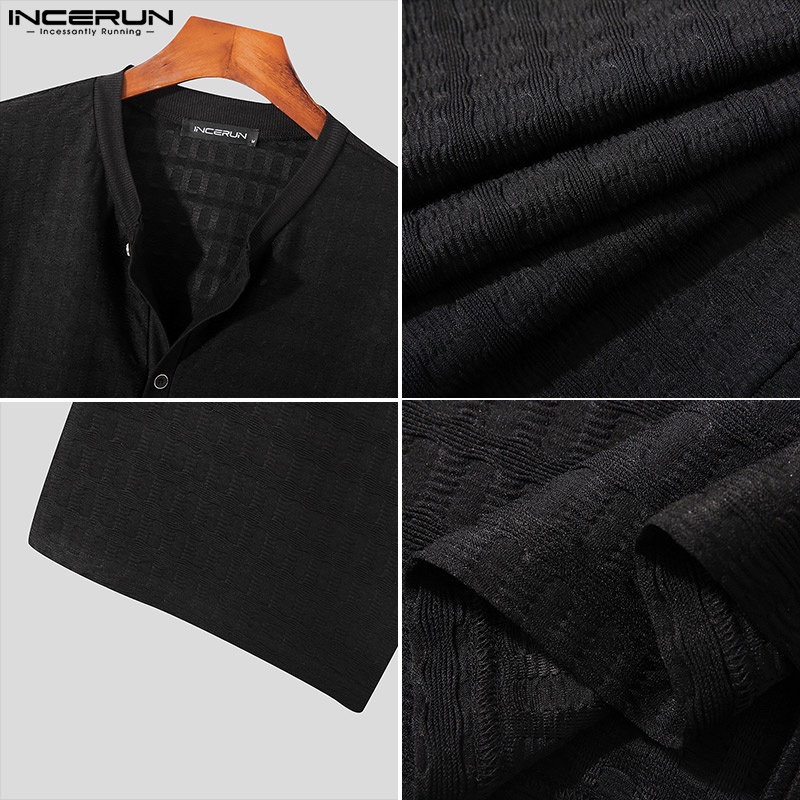 Set trang phục INCERUN áo sơ mi tay ngắn cổ tròn và quần short baggy size S-5XL mặc thoải mái thời trang dành cho nam