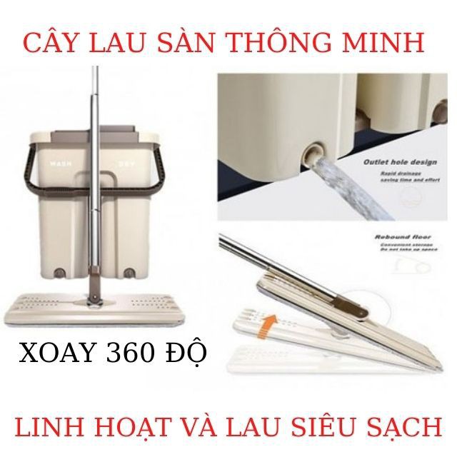 Chổi tự vắt thông minh 360 độ kèm thùng siêu tiện lợi