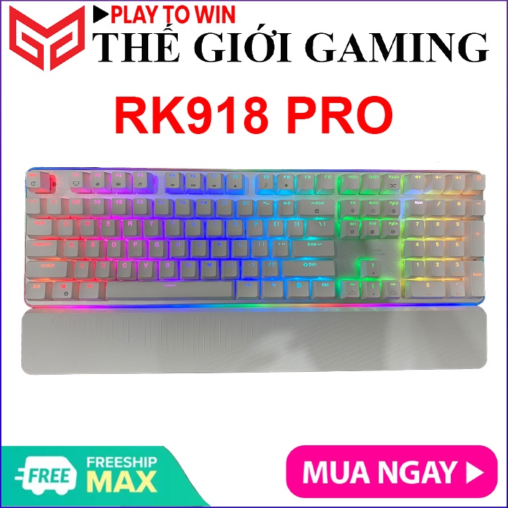 NEW 2021 - Bàn phím cơ Chơi Game Royal Kludge RK918 RGB. Thiết kế đẹp, đèn nền RGB rực rỡ. Có dây, Full size 108 phím