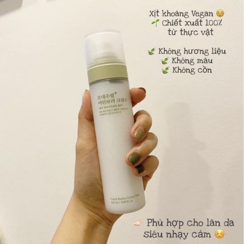 XỊT KHOÁNG LÚA MẠCH Green Barley Cream Mist - THUẦN CHAY Vegan CHO LÀN DA LÁNG MỊN