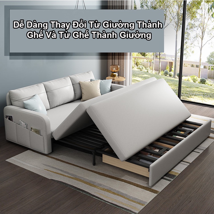 Sofa Giường Thông Minh Tiết Kiệm Diện Tích  -  Giường Sofa Gấp Gọn Đa Năng Có Ngăn Chứa Đồ KT 1m6x1m9